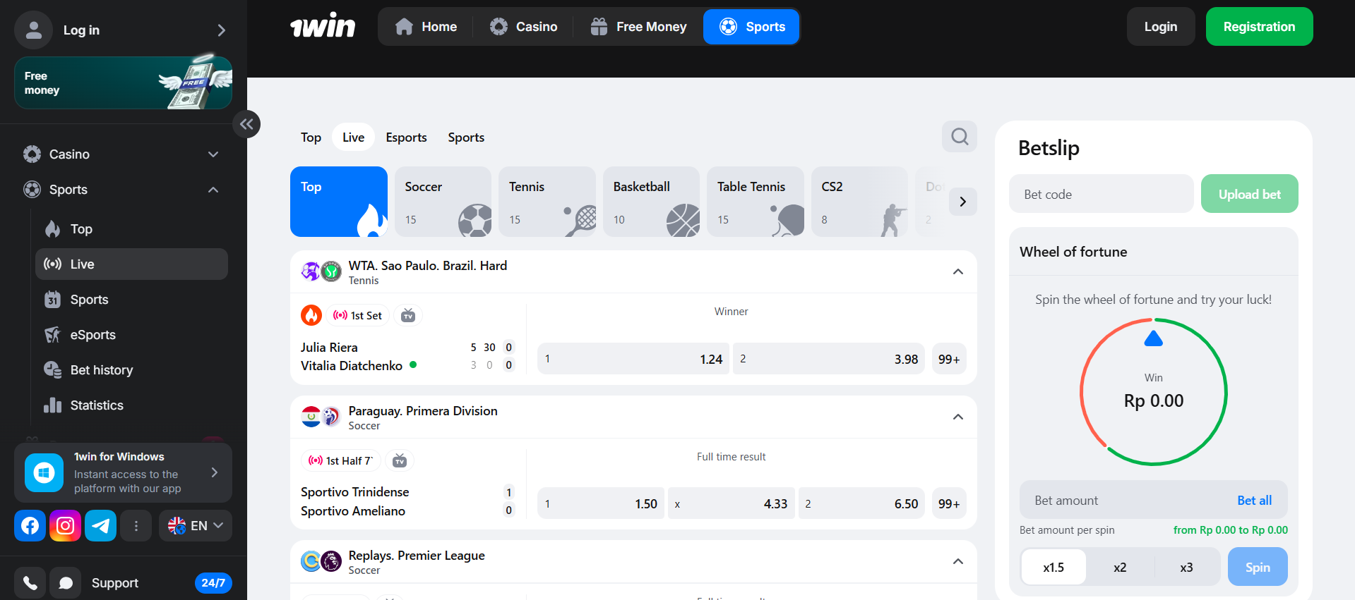 Tennis betting markets and live odds available on 1win Indonesia